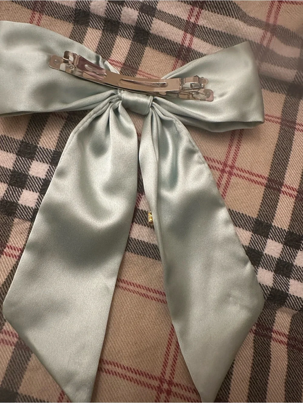 Satin Bow Hair Clip with beautiful Multicolor Teardrop Gems - Light Sage
